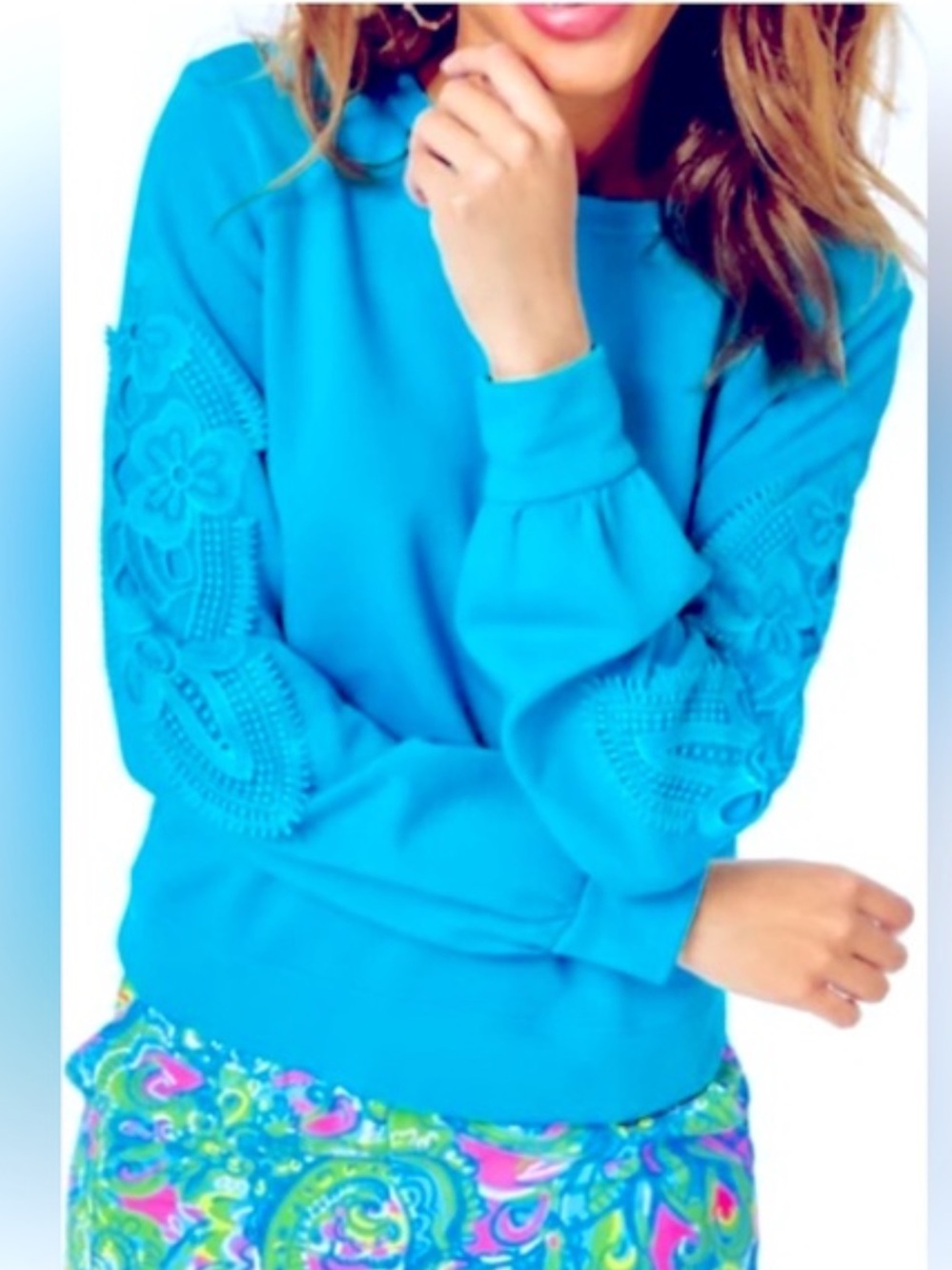 Lilly Pulitzer Rooney Sweatshirt With Embroidery Accents Size XL